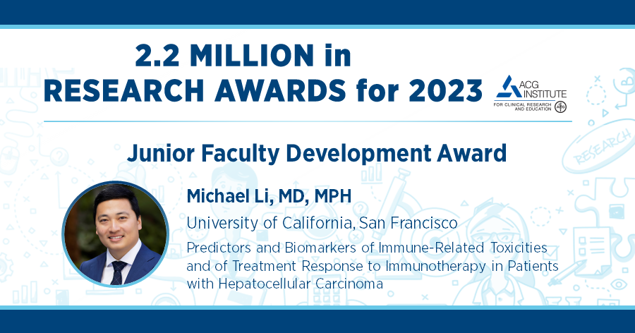 AmCollegeGastro's tweet photo. Congratulations, Michael Li, MD, MPH, on your ACG Junior Faculty Development Award!
#ACGInstitute #FutureofGI #GITwitter

➡️ https://t.co/VdlNjluIuu https://t.co/0MPFUNjVxN