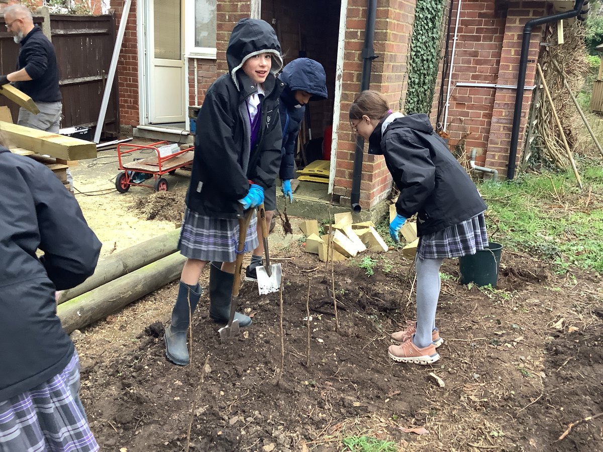 #Year6 gardeners have been busy carrying out their social action for the #DirtIsGoodProject, planting fruit trees/bushes, creating a log pile and setting up a hedgehog house. We're looking forward to seeing the finished results! @FutureFound #changemakers #environmentalaction