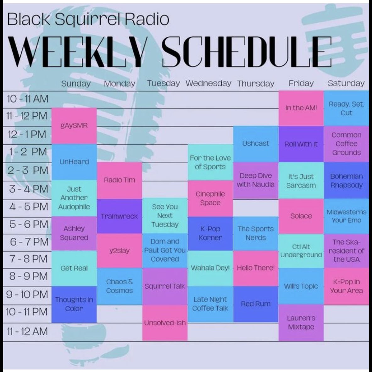 Shows start at 1 today! Tune in at blacksquirrelradio.com ❤️