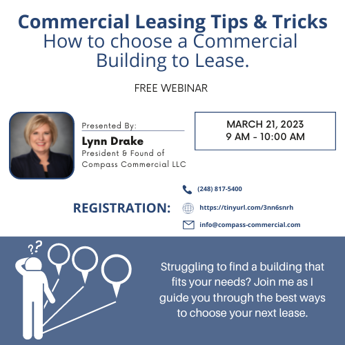 CompassComml's tweet image. Finding a building that fits your company can be challenging. Join my webinar, where we'll discuss how to decipher your next best lease. 

Sign up below: 
tinyurl.com/3nn6snrh