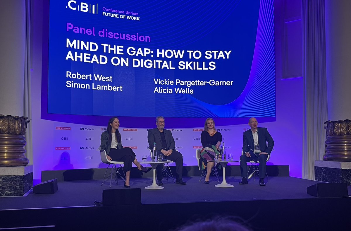 Great to see @V_Pargetter from @uob_be on the @CBItweets panel discussing digital skills and how you can bridge the gap around digital skills, which is set to be the number 1 skills gap by 2030. #FutureOfWork23 @UoB_Business