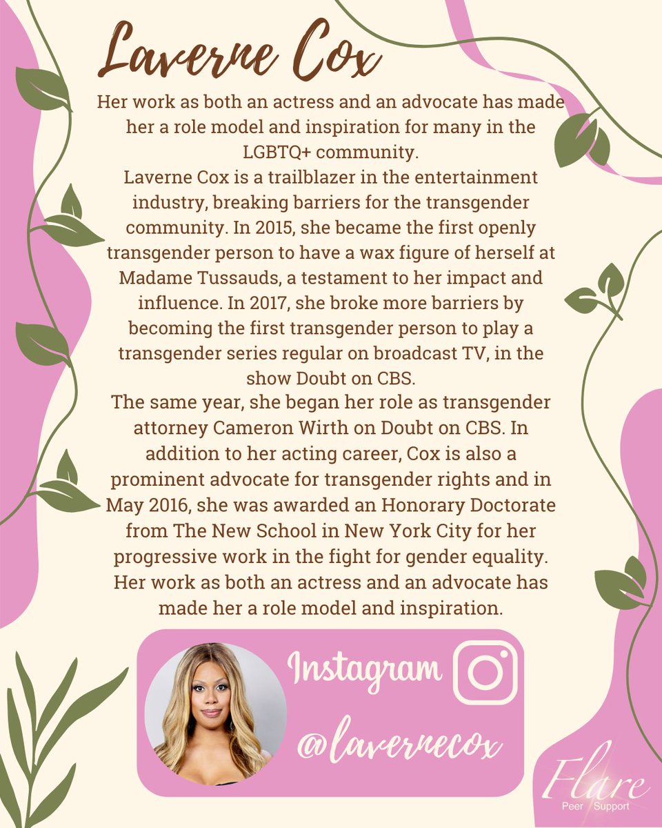 FlareCares's tweet photo. At #Flare, we honour those who speak out on important issues. This week, we recognise @Lavernecox as #FlarePersonoftheWeek for their exceptional efforts in being a #transrights #advocate and their work in the fight for #genderequality. Thank you for sharing your voice! https://t.co/2ndAJqK8il