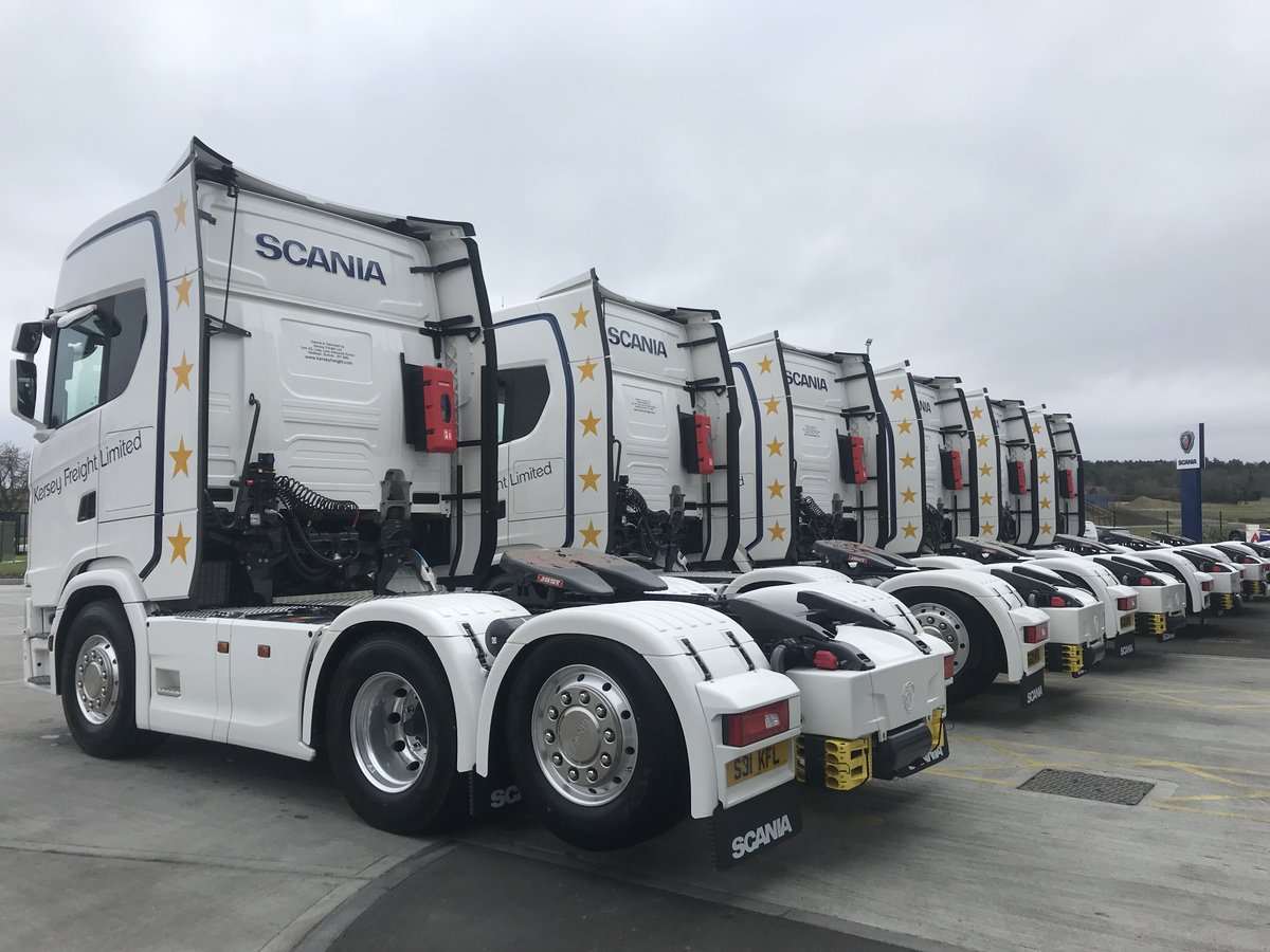 TruckEast's tweet photo. Kersey Freight has just collected 6 brand new Scania 500 S A 6X2. Yes, you read that correctly 6 of these beauties, and don't they look fantastic!
#TruckEast #Scania #500S #6X2 https://t.co/H6cggZ0lJf