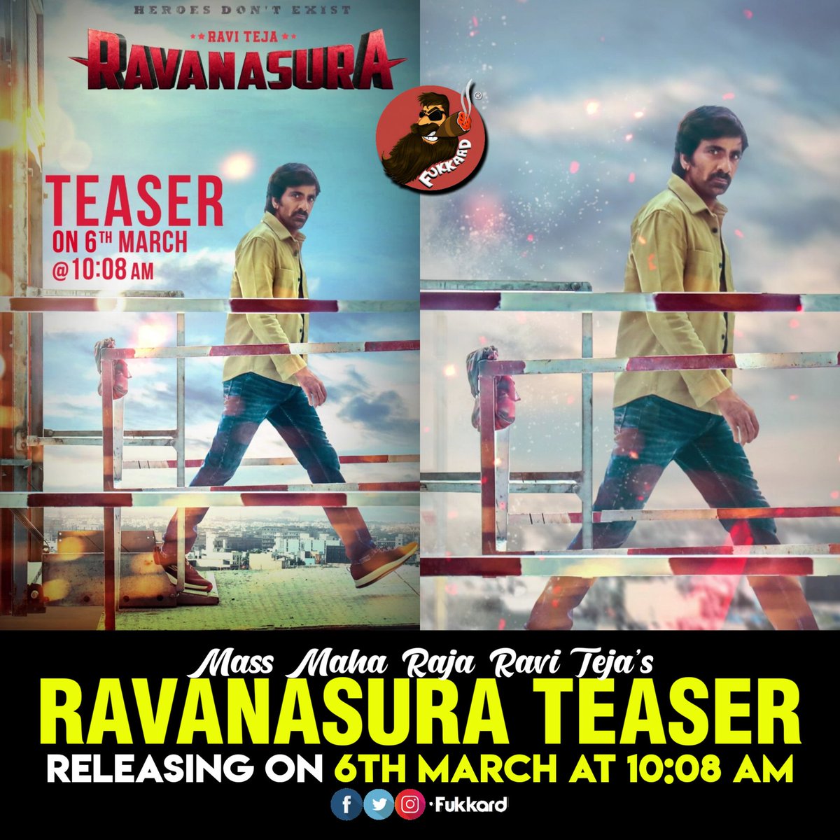 Witness the raw and unbridled power of #Ravanasura's teaser on March 6th at 10:08AM 🤙🏾🔥

#RavanasuraTeaser @RaviTeja_offl
@iamSushanthA @sudheerkvarma @AbhishekPicture @RTTeamWorks #Ravansuramovie