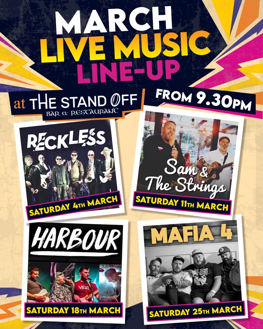 #welovelivemusic at The Stand Off.

Check out this month’s Live Music line-up. #ifyouknowyouknow these are some of the best bands around!

What better way to start than the amazing @recklessexeteroffical this Saturday night! Come and join the party!