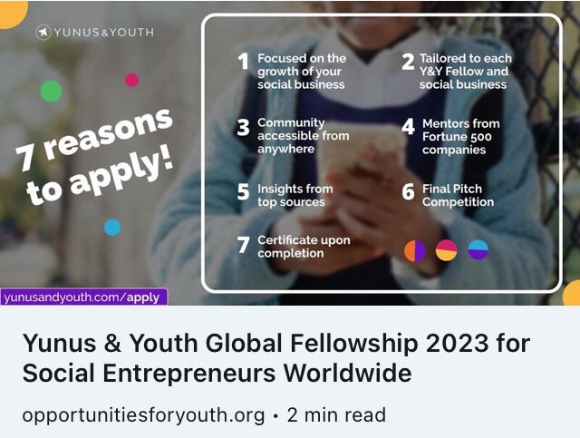 The Y&Y Global Fellowship for Social Entrepreneurs provides young #SocialBusiness leaders and changemakers with the #entrepreneurship training, #mentoring, and #networking 

Learn more and apply now: bit.ly/3INxE8P

#training #entrepreneurs #leadership