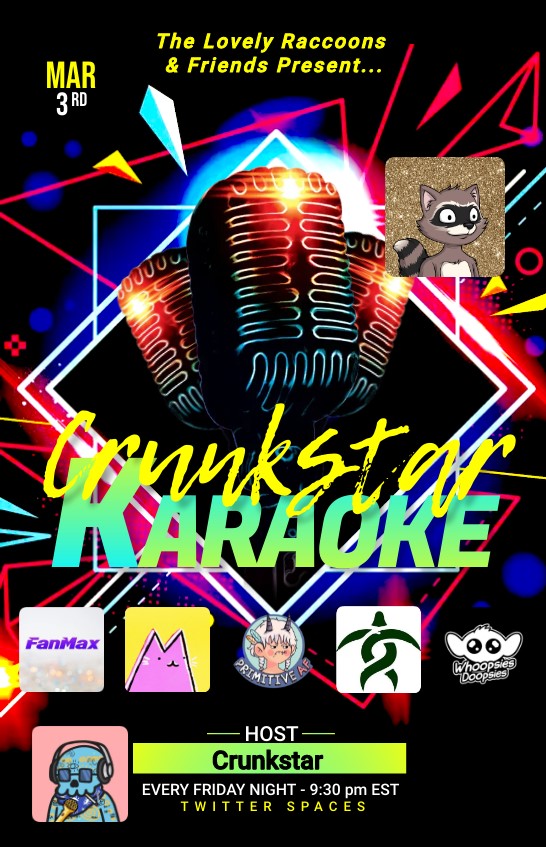 CrunkstarNFT's tweet image. GM☀️Rock Stars!

Friday night we are back at it on Twitter Spaces!

9:30pm EST I'll be hosting our🎤#Karaoke Party with so many fun and fantastic voices!

🎶Come hang out and share your talents with your friends and fam! 

LET's GOOOO!!!🤩