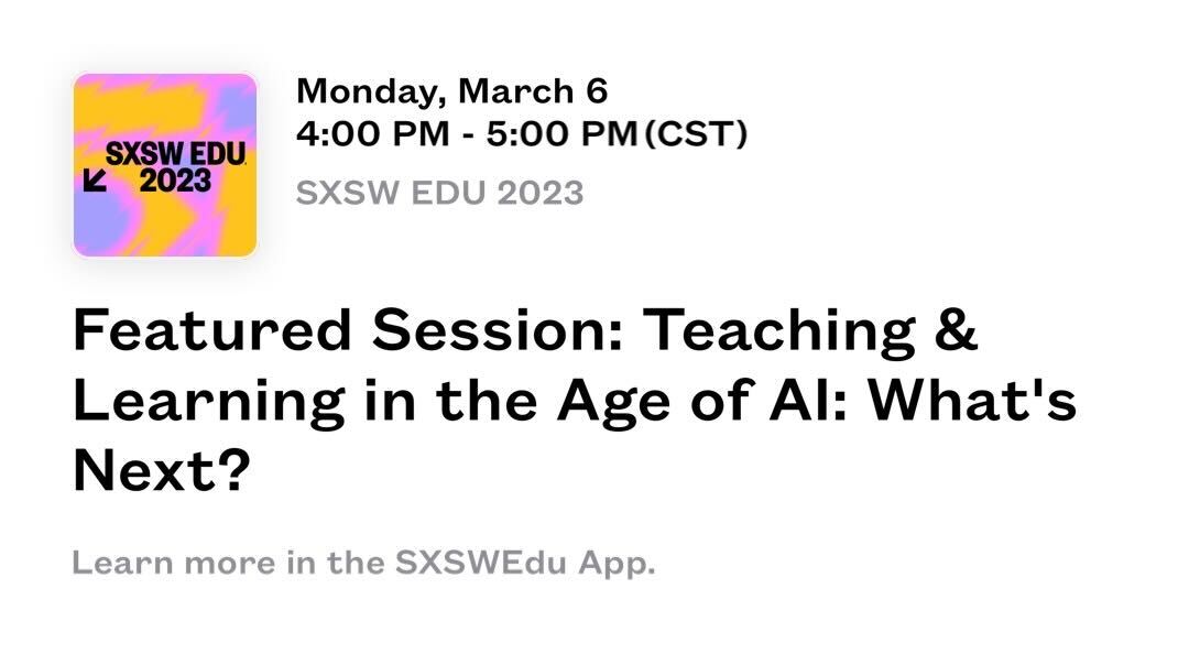 Join us at <a href="/SXSWEDU/">SXSW EDU</a> next week on the main stage to hear <a href="/codeorg/">Code.org</a> President Cameron Wilson speak on artificial intelligence's current and future impact on education! #SXSWEdu