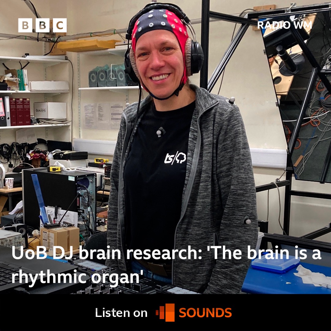 BBC Birmingham & Black Country (@bbcwm) on Twitter photo A study is currently taking place at the <a href="/unibirmingham/">Uni of Birmingham</a> which is researching brain activity in club DJs from across the West Midlands.
<a href="/stanchers/">Kathryn Stanczyszyn</a> spoke to Dr Maria Witek who runs the study & DJ <a href="/MissMoJones/">Mo Jones aka Mistress Mo</a>. Listen: bbc.in/3SE5Bfm A study is currently taking place at the <a href="/unibirmingham/">Uni of Birmingham</a> which is researching brain activity in club DJs from across the West Midlands.
<a href="/stanchers/">Kathryn Stanczyszyn</a> spoke to Dr Maria Witek who runs the study & DJ <a href="/MissMoJones/">Mo Jones aka Mistress Mo</a>. Listen: bbc.in/3SE5Bfm