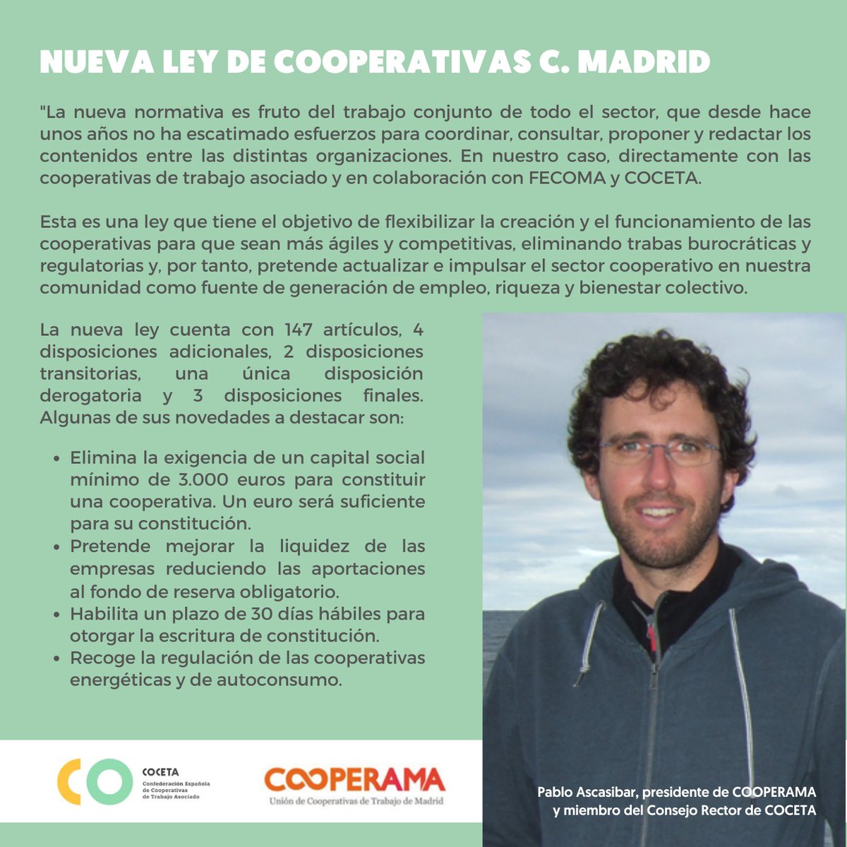CooperamaMadrid's tweet photo. El pasado día 9.02.23 se aprobó la nueva ley de cooperativas de Madrid con el respaldo de todos los grupos parlamentarios. Ayer se publicó el nuevo texto en el BOCM. 
https://t.co/aGAHfDz5sv Gracias a todos los que han colaborado en el diseño, formulación y aprobación de la ley https://t.co/eE3mfSXTsj
