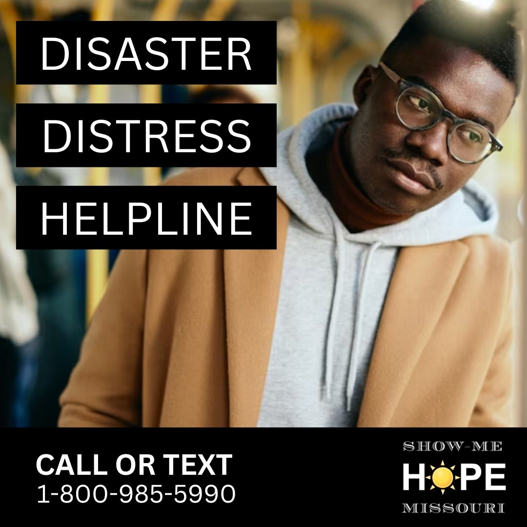 MOShowMeHope's tweet photo. Help is there 24/7 through the Disaster Distress Helpline. Call or Text 1-800-985-5990
You can also reach out during the weekdays to our area providers: https://t.co/hbn9tDSpNv
#MOShowMeHope #ShowMeHope #ShowMeHopeMissouri https://t.co/wOy5nHwZkm