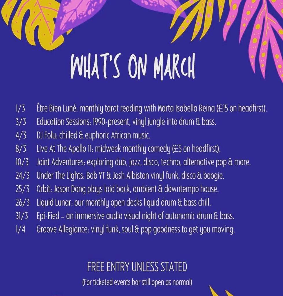 March is here and this is what is going down at To The Moon, starting with tarot reading tonight, comedy next Wednesday and all the usual weekend bits and bobs... instagr.am/p/CpQG5daDD0g/