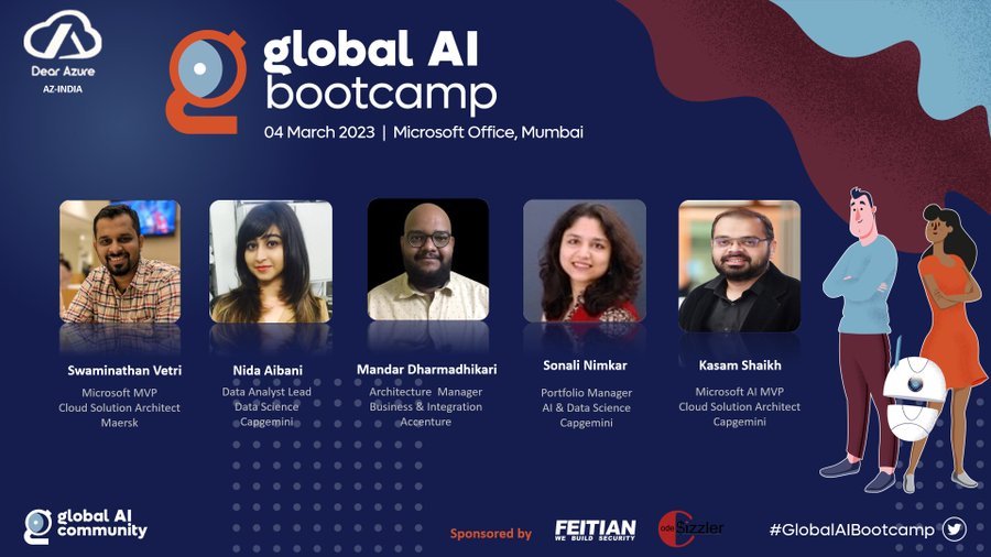 Thank you very much @dearazure_net , @KasamShaikh and @CodeSizzler along with @Microsoft Mumbai for organizing Global AI 2023 in Mumbai.

Very much thrilled and excited to be part of the magnificent event.

twitter.com/kasamshaikh/st…