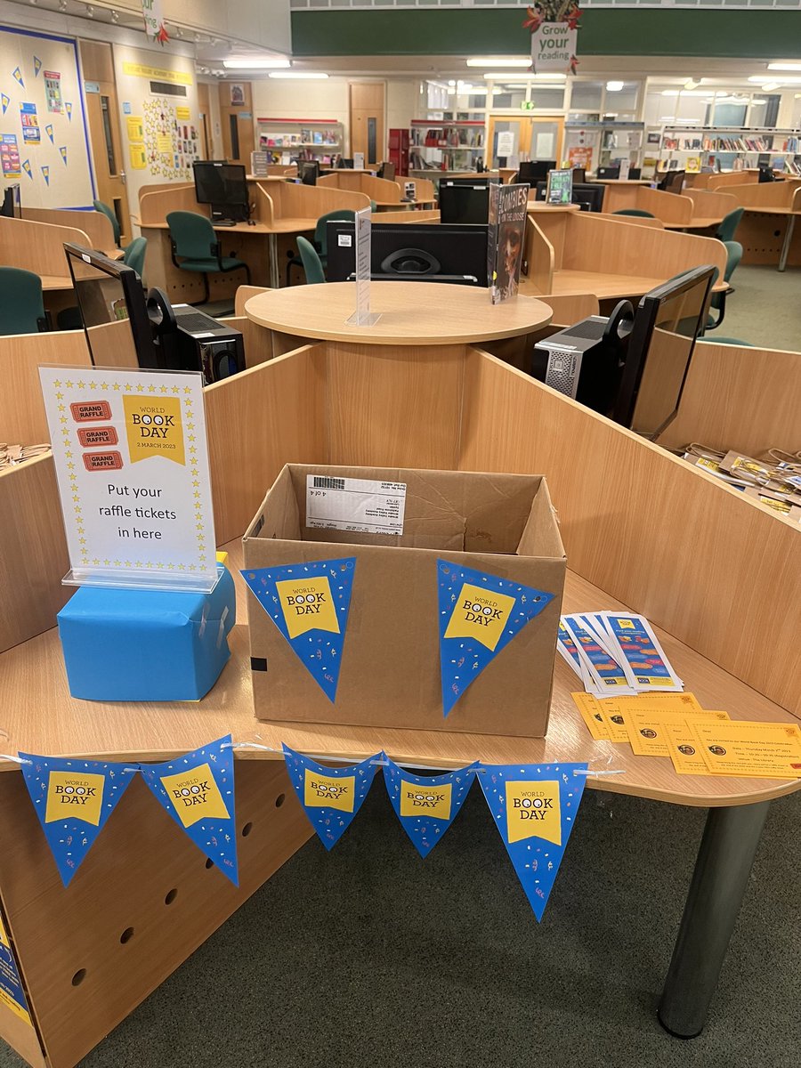 WVA_English's tweet photo. Pop into the library tomorrow to celebrate #WorldBookDay2023 with us! 🥳 There’s a raffle to enter and lots of free books will be given to students 🤓🙌🏽 Shoutout to our wonderful librarian for organising the activities &amp; the beautiful displays in the library @NitaPatel55 🫶🏽📖 📚 https://t.co/LsscEZsCwV