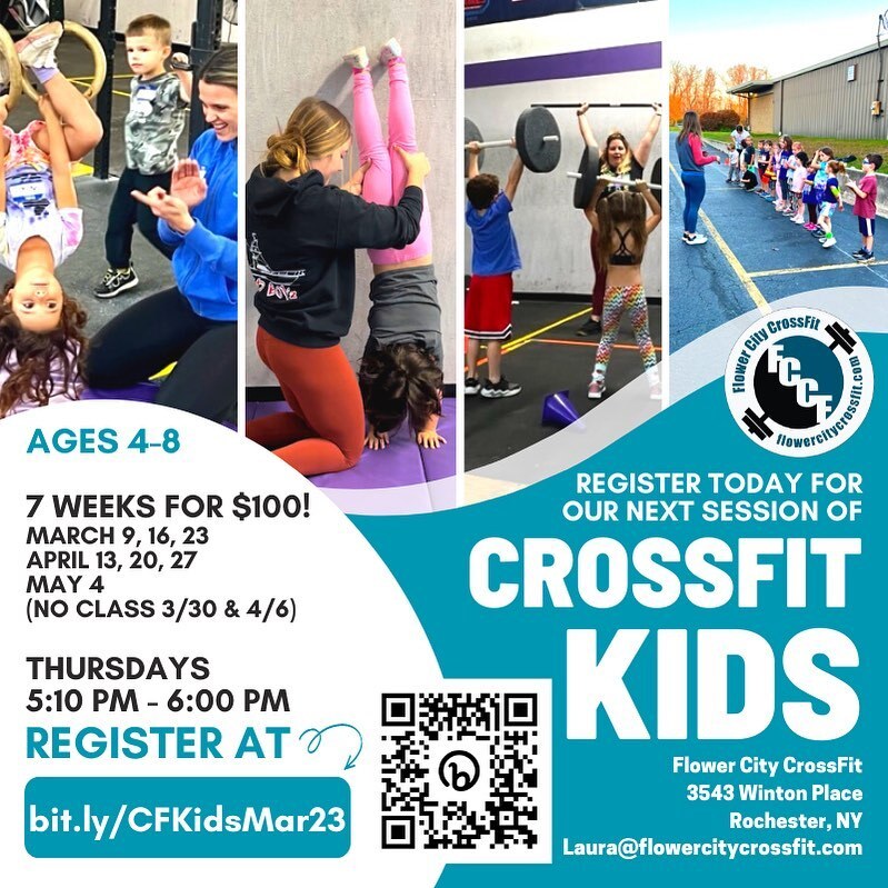 flowercityCF's tweet photo. Our next CrossFit Kids session starts March 9th for ages 4-8 years old. Space is limited, so register today. #crossfitkids https://t.co/AmNNL1Hxxa https://t.co/iA7KIyDz7m