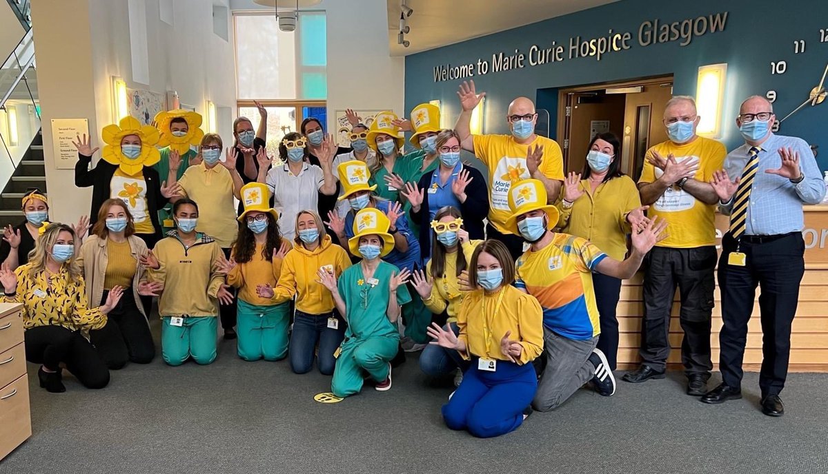 Avengers assemble. Building our superhero squad @MarieCurieSCO Glasgow Hospice for #GreatDaffodilAppeal #GoYellow day 💛💙💛💙