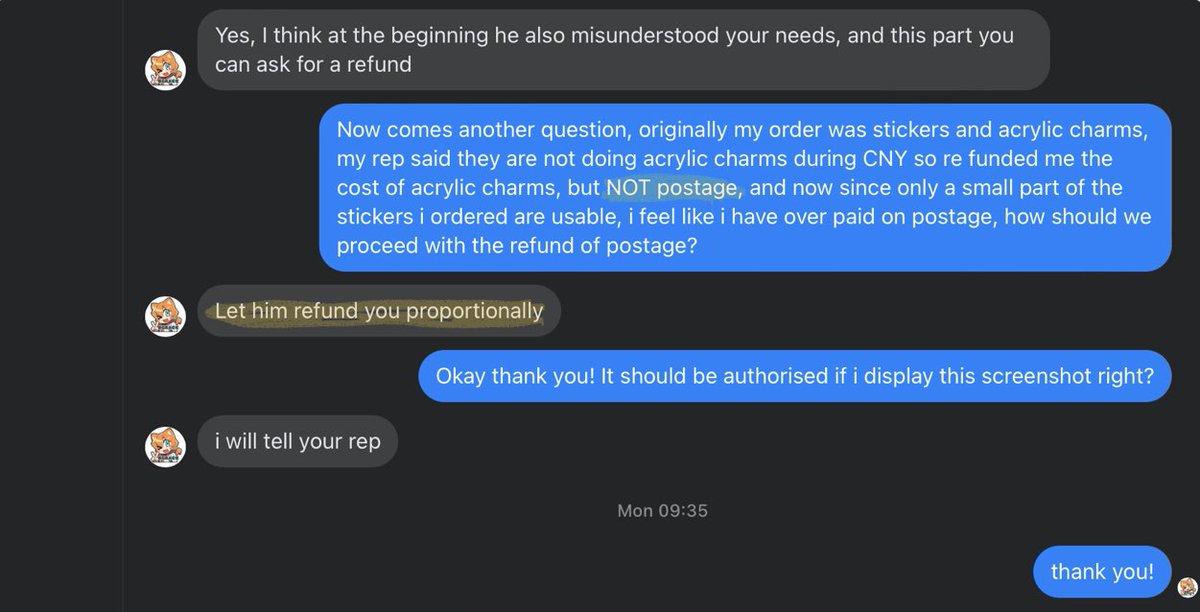 VOIDNUMBER6's tweet photo. Them confirming refunding a proportion of postage is possible, when my rep claim it was not, meaning i have over paid on postage 5/5 https://t.co/UYW3CwDcoE