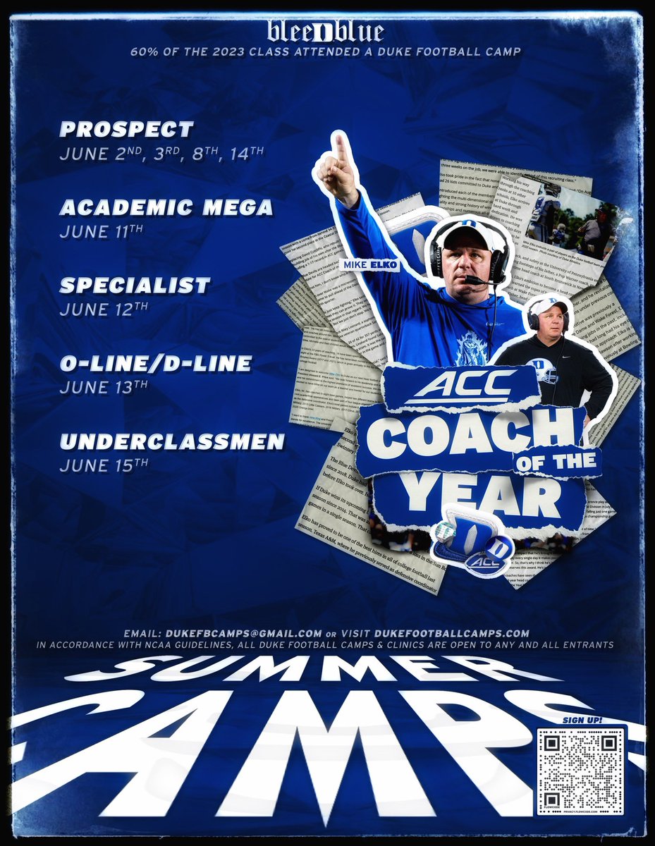 NE6FB_Recruits's tweet image. #CatholicConference🏈
     𝐂𝐀𝐌𝐏 𝐒𝐙𝐍 #ProvingGround

@DukeFOOTBALL is on the 🕓.
Who’s got a little of the devil inside?

NOTE: ᴛʜᴇ ғɪɴᴇ ᴘʀɪɴᴛ ʙᴏʏs: 
        𝟔𝟎% 𝟐𝟎𝟐𝟑 𝐜𝐥𝐚𝐬𝐬 𝐚𝐭𝐭𝐞𝐧𝐝𝐞𝐝 𝐚 𝐃𝐮𝐤𝐞 
                        𝐅𝐨𝐨𝐭𝐛𝐚𝐥𝐥 𝐂𝐚𝐦𝐩