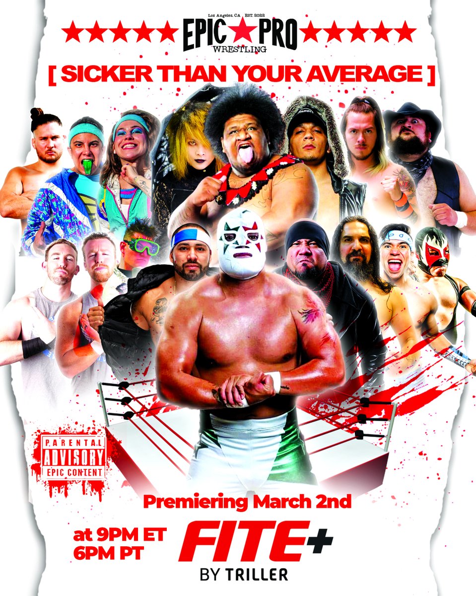 🚨🚨TOMORROW NIGHT🚨🚨

#FITEplus just got bigger with California wrestling and <a href="/EpicProLA/">Epic Pro Wrestling - February 22 in Los Angeles!</a> #SickerThanYourAverage.

The premiere will air on March 2 at 9pmET/6pmPT

👉 bit.ly/EPSickFITE