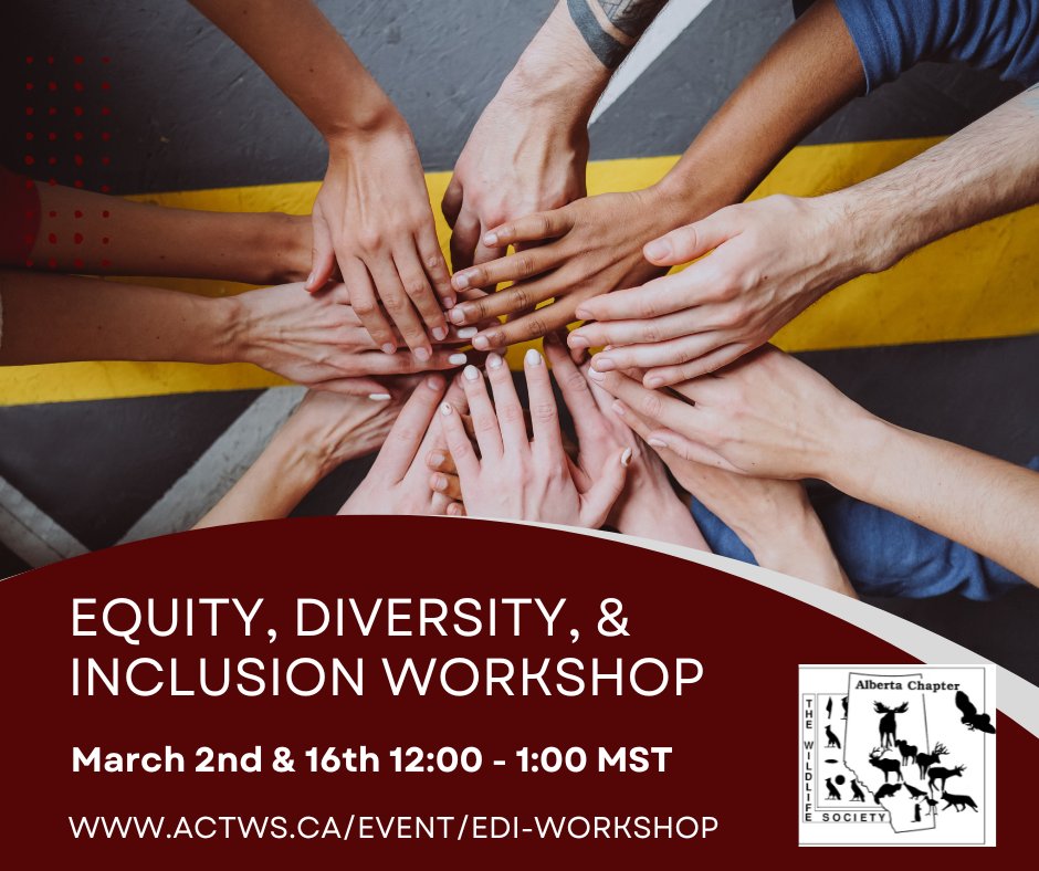Last chance to register is today at noon!

<a href="/theACTWS/">AB Wildlife Society</a> EDI Workshop.
Inclusive Leadership in the Wild: Why we need it and why it matters
actws.ca/event/edi-work…

#academicchatter #academictwitter #wildlife #edi