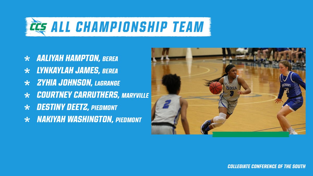 𝗖𝗖𝗦 𝗔𝗹𝗹-𝗖𝗵𝗮𝗺𝗽𝗶𝗼𝗻𝘀𝗵𝗶𝗽 𝗧𝗲𝗮𝗺

Congrats to the members of this year's CCS Women's Basketball All-Championship Team 

<a href="/BereaWBBALL/">Berea College Women's Basketball</a> Aaliyah Hampton was recognized as the Tournament’s Most Outstanding Player🏅

🏀 | #CCS