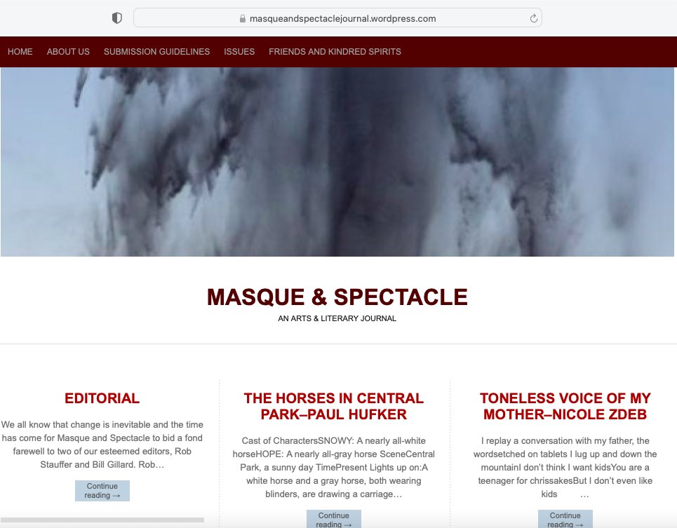 Issue 25 is Live! Please come check out some incredible fiction, poetry, drama, artwork, and essays including work from <a href="/fleshlerd/">Dan Fleshler</a> <a href="/MarkJMitchellSF/">Mark J Mitchell_Writer</a> <a href="/ElizabethKBates/">Elizabeth K. Bates (Updates Only)</a> …squeandspectaclejournal.wordpress.com
#poetry #litmag #fiction #essays #photography #oneactplays #literaryjournal