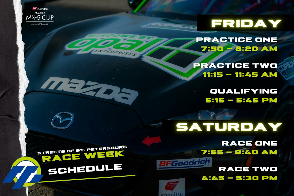 On track activities in St. Pete start FRIDAY!

#MaxOpalskiRacing / #MaxOpalski / #MazdaMX5Cup / #Racing / <a href="/MazdaMX5Cup/">Mazda MX-5 Cup</a> / <a href="/CopelandMTSP/">Copeland Motorsports</a>