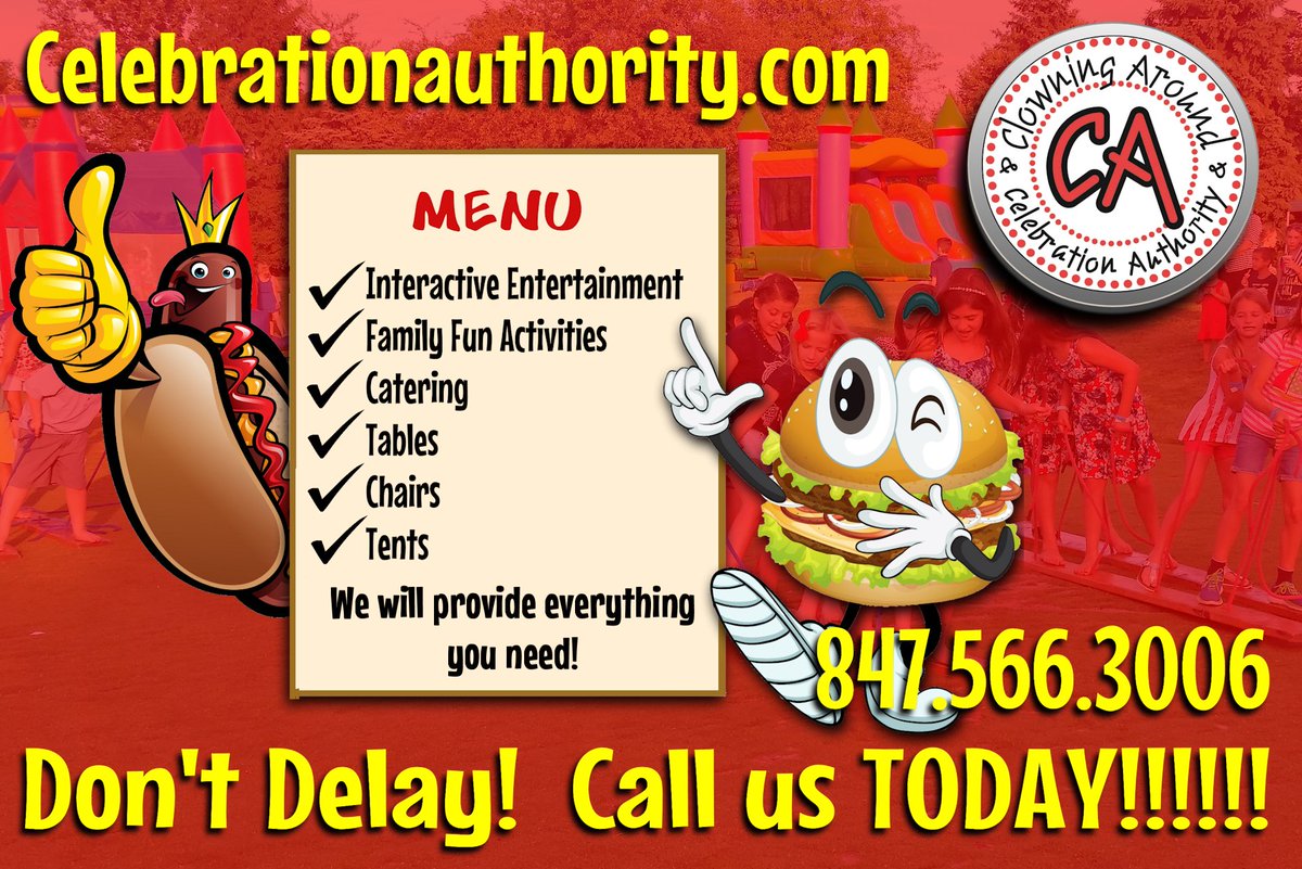 The sun is shining!!!! The smell of spring is in the air!  Summer will be here before we know it.  It's time to start planning your summer celebrations.  Let us help you make your next event, your best event!

celebrationauthority.com
800-588-0445
847-566-3006