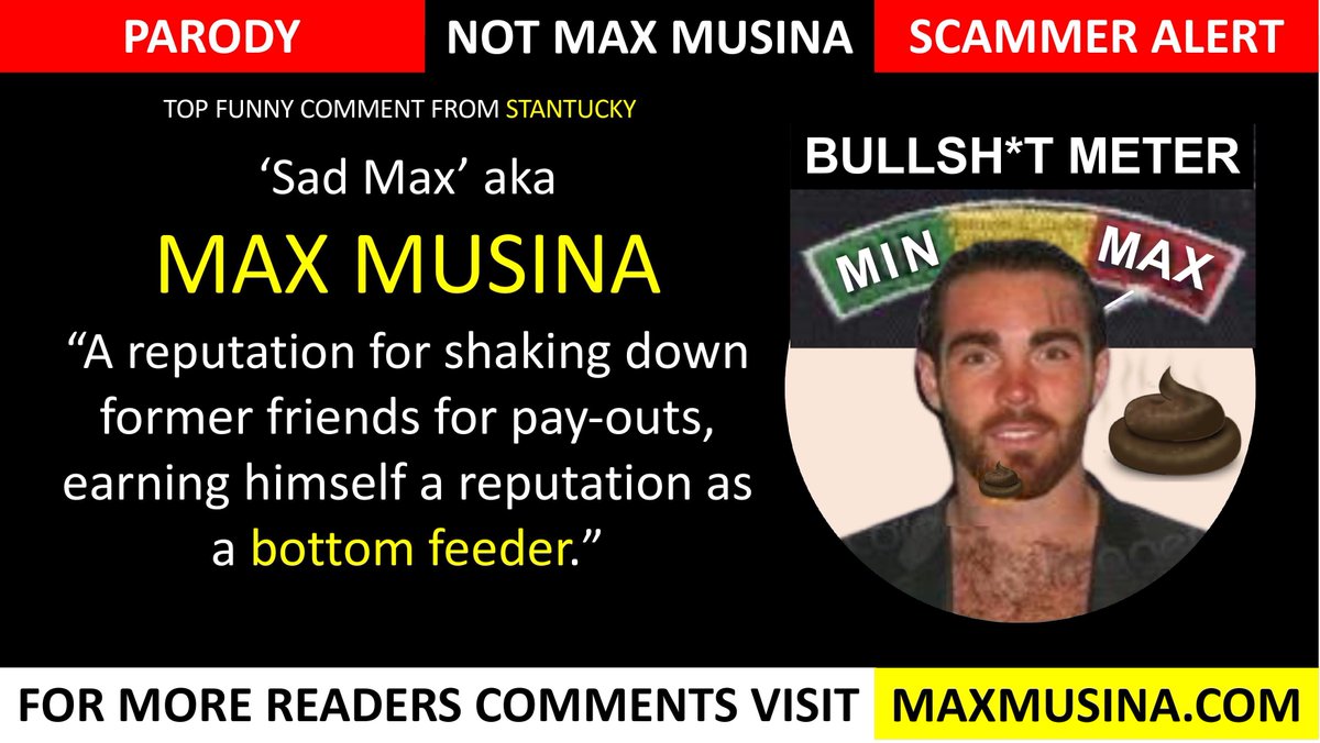 maxmusina82's tweet photo. Max Musina parody. This meme! 🤣 Funny reader says Sad Max aka Max Musina "He's a bottom feeder! He has a reputation for shaking down former friends for payouts" #duediligence report (Massimiliano Musina) #maxmusina #nft #parody #Crypto #massimilianomusina https://t.co/jtgvUBz99i https://t.co/xAKRbkLdB2
