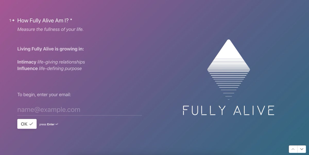 Do your relationships with family &amp; friends give more energy than they take? 

This is just question #1 of our free Fully Alive Assessment. Take it today, then jump in the free Live Fully Alive course for progress!

gofullyalive.typeform.com/to/ddkocG5W?ty…