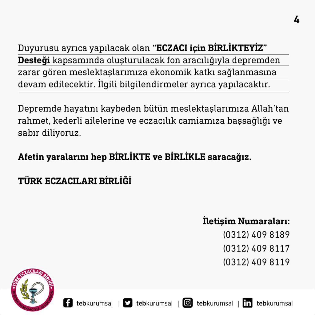 Depremden Zarar Gören Meslektaşlarımıza Birliğimizce İlk Aşamada Sağlanacak Destekler Hakkında.

Afetin Yaralarını Hep Birlikte ve Birlikle Saracağız.

#deprem