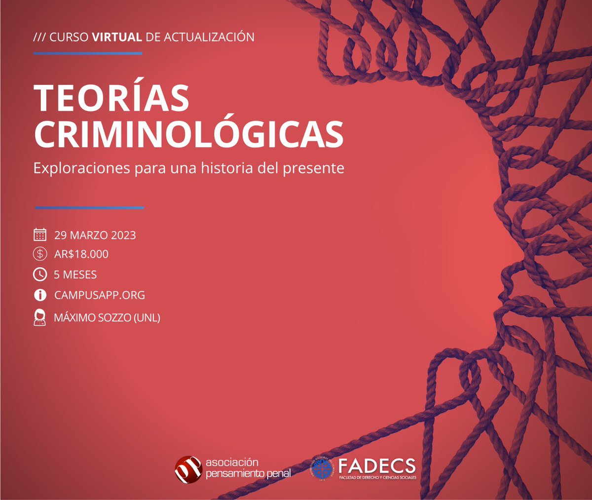 [📣CURSO VIRTUAL📣]
🗄️ Teorías criminológicas. Exploraciones para una historia del presente 
•
👥 Docente: Máximo Sozzo (UNL).
•
⏰ Inicio: 29 de marzo de 2023.