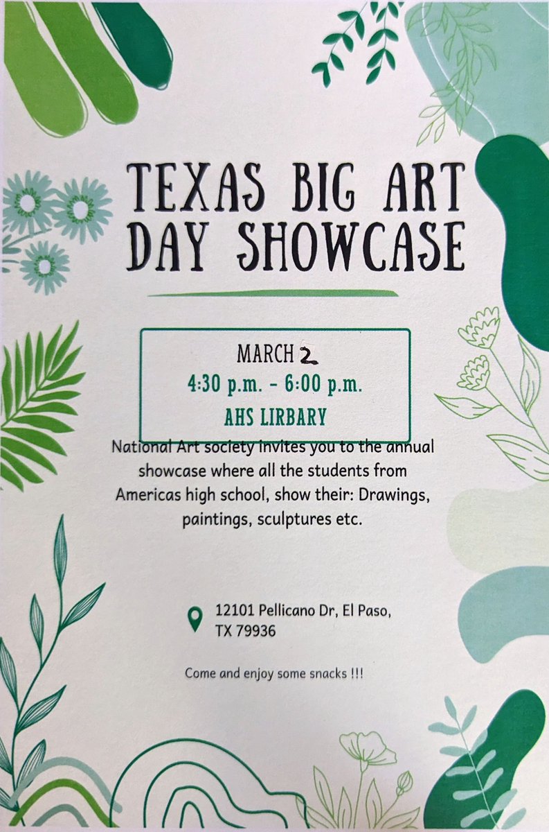 Come support our Trailblazing Artist at our annual Americas High School Student Showcase. #BlazerNation #SISDFineArts #TeamSISD