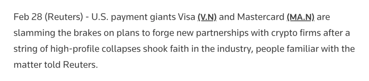 tokengraphdaily's tweet photo. 1/3 Has #Visa turned its back on crypto or is this just FUD??

Reuters released an article today with apparent insider information that Visa plans to distance itself from crypto. https://t.co/M0PPH1ggpt
