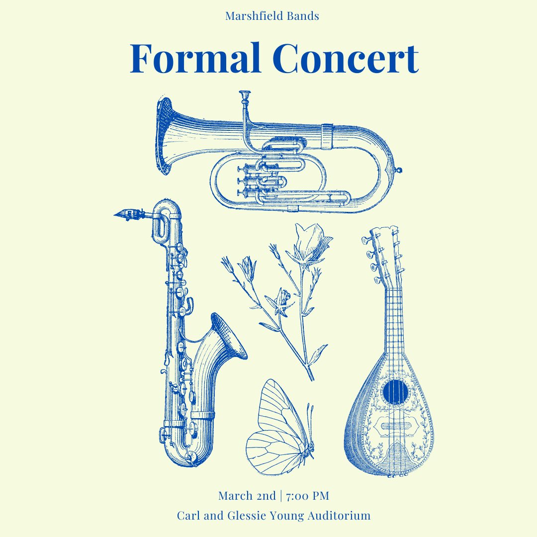 marshfieldbands's tweet photo. Join us for our Formal Band Concert TOMORROW! 7pm in the auditorium! #mjayselevated @MHSBluejays @MarshfieldActi1 @Marshfield_R1 https://t.co/2zLM36NYOK