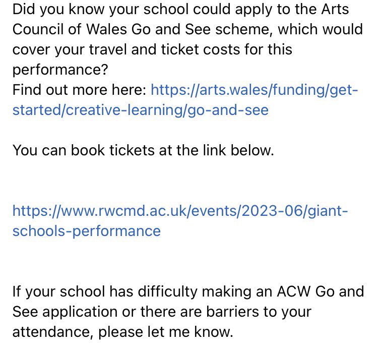 Information for Primary Schools
An exciting new production from <a href="/RWCMD/">Royal Welsh College of Music & Drama</a>!
Giant
27-29 June
10 am -1.15pm
The Old Library, the Hayes, Cardiff Visual and musical story telling made for 4-9 year olds but suitable for all.
 rwcmd.ac.uk/events/2023-06…