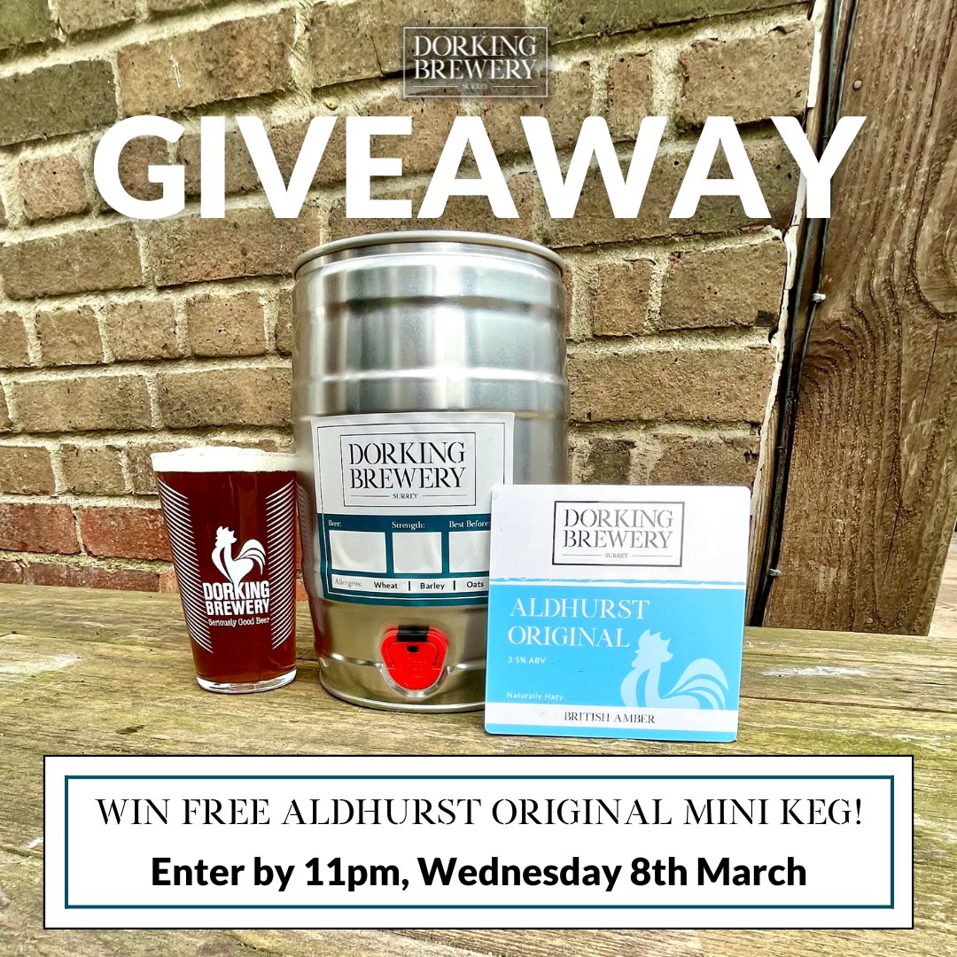 GIVEAWAY TIME!! Win a free mini keg of our newest bitter Aldhurst Original!

RT this post &amp; tag 2 mates below to enter. Ends 11pm, next Weds. Good luck! 🤞

#Promotion #Competition #Giveaway #New #DorkingBrewery #BrewedInSurrey