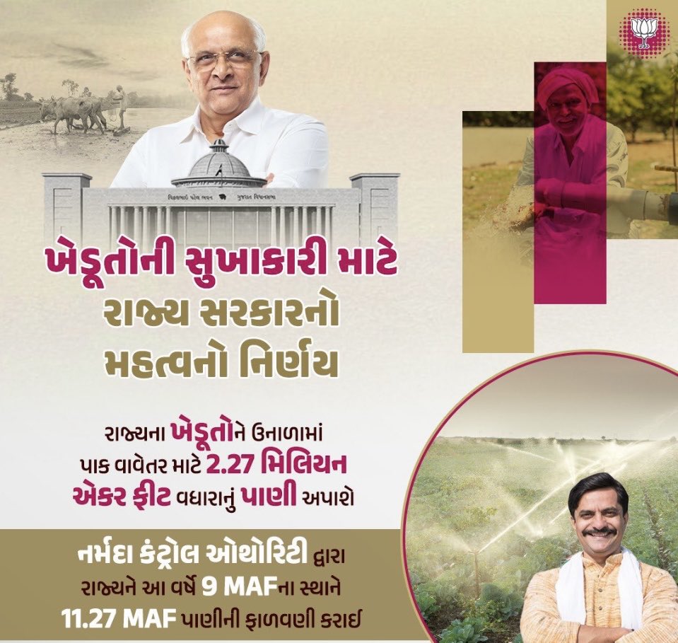 રાજ્યના ખેડૂતોને ઉનાળામાં પાક વાવેતર માટે 2.27 મિલિયન એકર ફીટ વધારાનું પાણી અપાશે

નર્મદા કંટ્રોલ ઓથોરિટી દ્વારા રાજ્યને આ વર્ષે 9 MAFના સ્થાને 11.27MAF પાણીની ફાળવણી કરાઈ