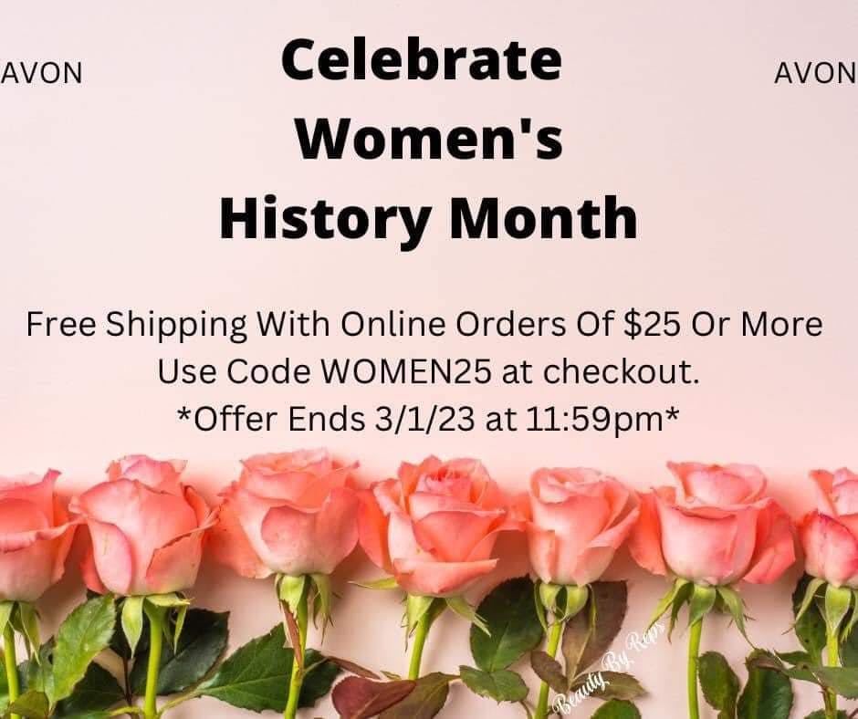 Kescherer's tweet photo. Free Shipping With Online Orders Of $25 Or More Use Code WOMEN25 at checkout.  https://t.co/A55dh8D6TQ *Offer Ends 3/1/23 at 11:59pm*
#Avon #freeshipping #March #WomensMonth https://t.co/NJpr9TGTVW