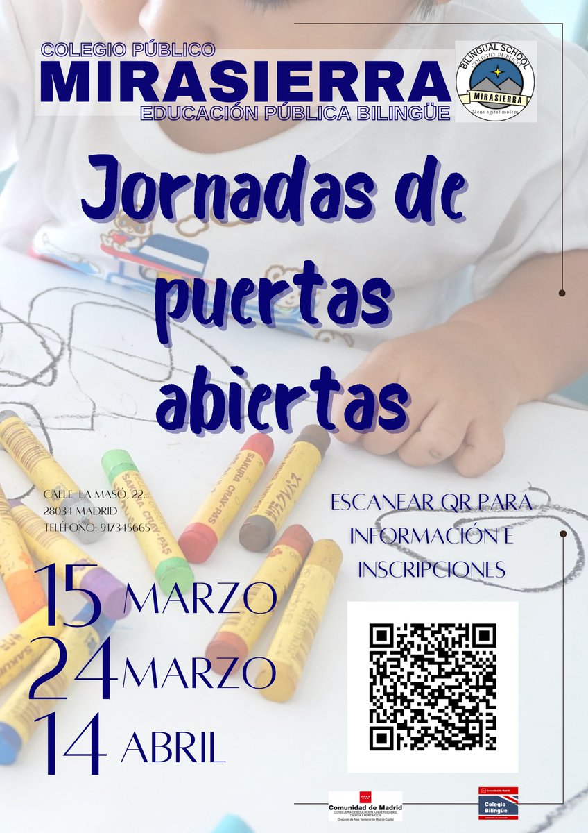 ¡Convocamos nuestras jornadas de puertas abiertas!
Toda la información en nuestra web: 
educa2.madrid.org/web/centro.cp.…

#CpMirasierraMadrid #EscuelaPública #bilingualschool #STEMirasierra #fuencarralelpardo