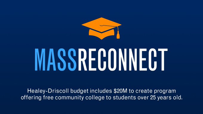 Today at Bunker Hill CC, Governor Healey announced the MassReconnect program. The plan includes free community college for students who are over 25. With this program, over 1.8 million residents will have the chance to further their education without being burdened by debt.