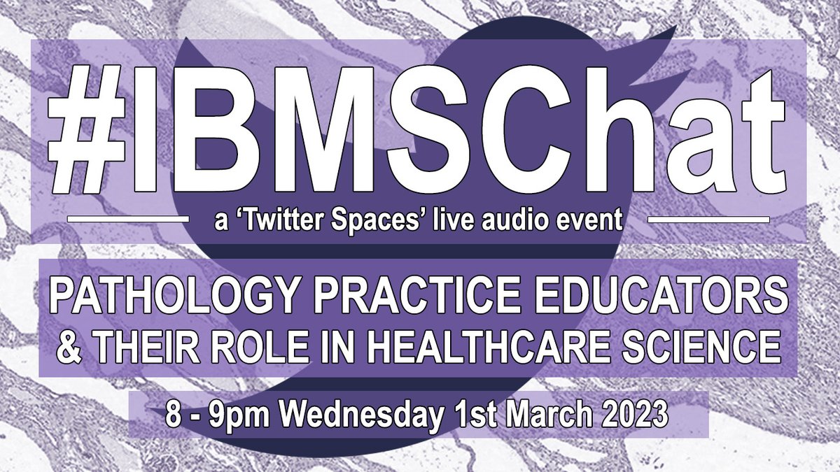 IBMScience's tweet image. This evening, we will be joined by @DavidRWells, @Rachchatter, @Mehwish_khld and @mpayne0 for our #IBMSChat to discuss the role of #Pathology #PracticeEducators. 

Log into our Twitter Space from 8-9pm to listen in!