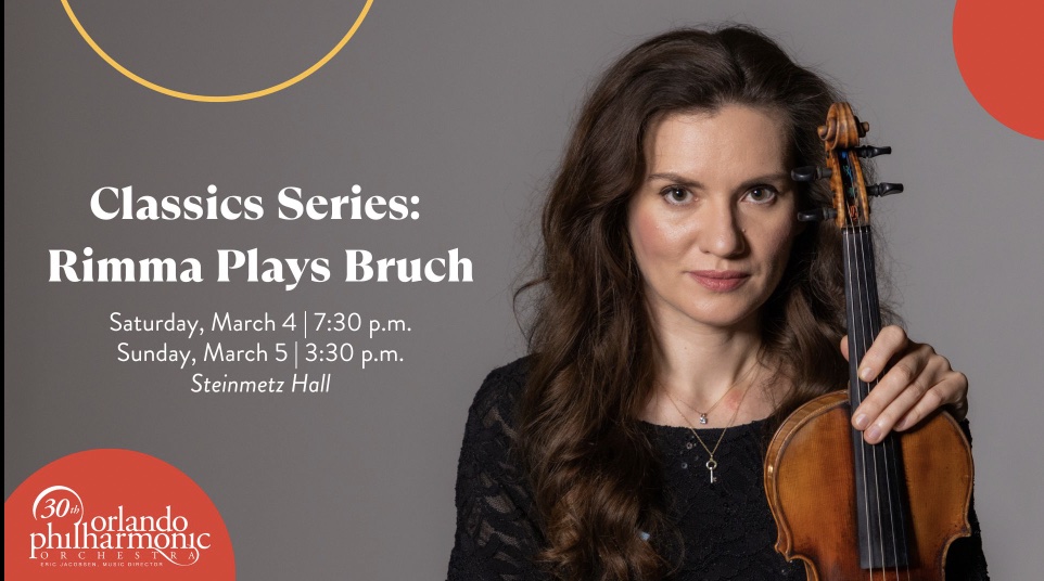 This weekend, experience Bruch's superlative Violin Concerto perfomed by @OrlandoPhilOrch's Concertmaster Rimma Bergeron-Langlois. Get tickets now. bit.ly/3y1kTRK