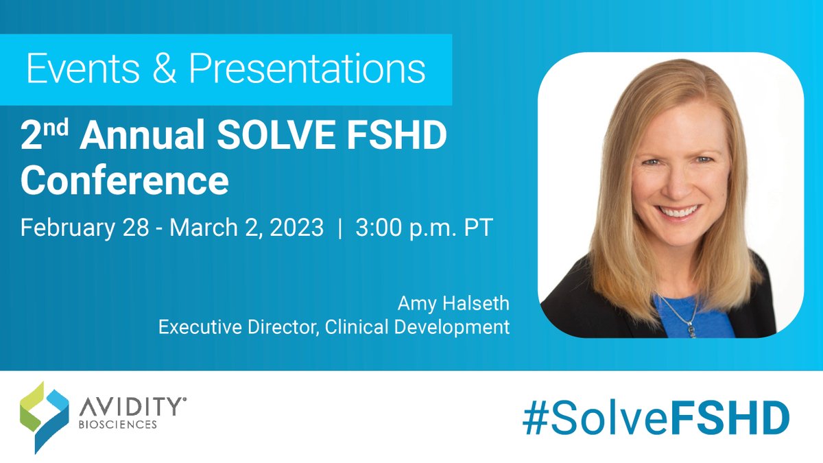 On March 2 at 3pm PT, Amy Halseth, Executive Director Clinical Development, will take part in a group presentation titled ''Ongoing clinical trials in NMD' for our Phase 1/2 #FSHD program, FORTITUDE™, at the 2nd Annual #SolveFSHD Conference. Visit: solvefshd.com