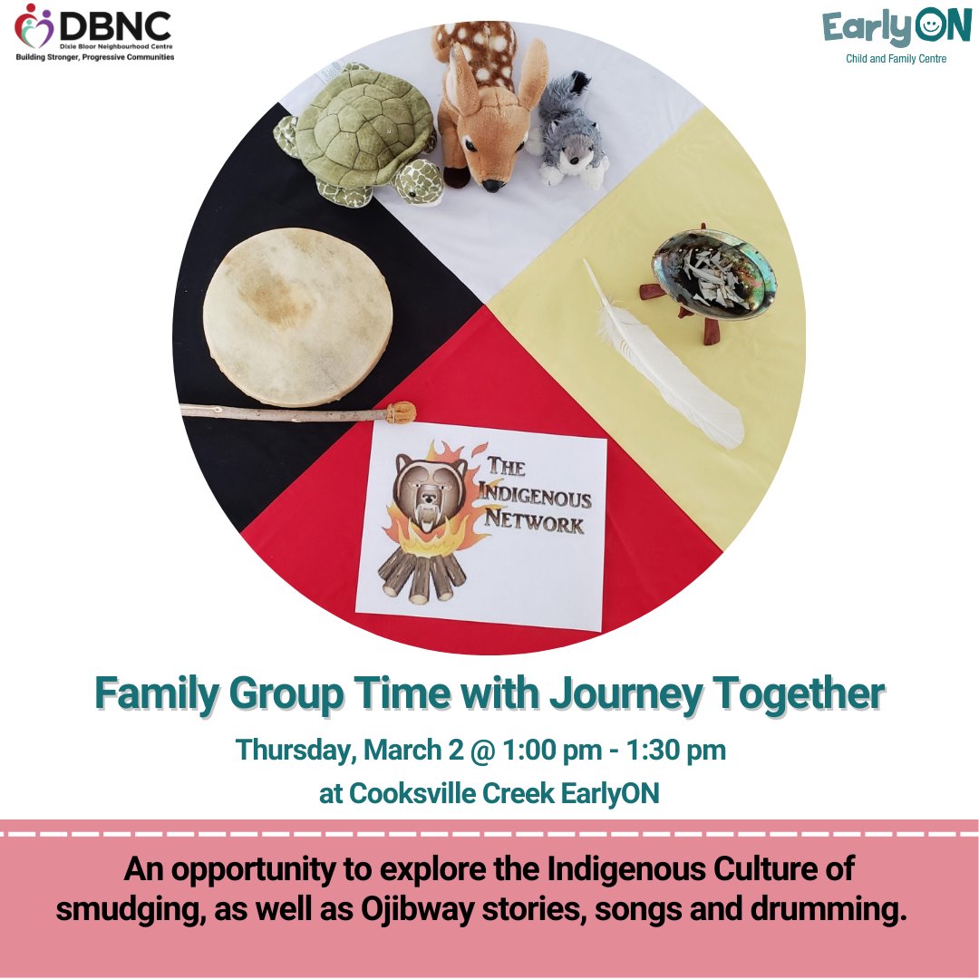 Join us to welcome @AboriginalPeel to explore #IndigenousCulture of smudging & Ojibway stories,song &drumming When children experience #Diversity in early years, they grow tobe open-minded &appreciative of all #Culture #EarlyOn #EarlyOnPeel #ChildDevelopment #RegionofPeel #myDbnc