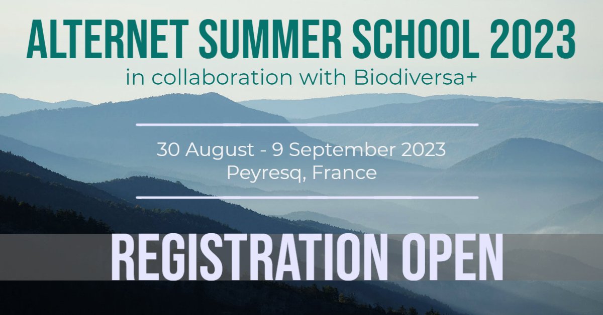 📢 Register NOW for the #AlternetSummerSchool 2023 ‼️
🗨️ Biodiversity and Society: science, policy and transformative change

#Grant available to Biodiversa project researchers!

📝Info &amp; registration: biodiversa.eu/2023/03/01/alt…