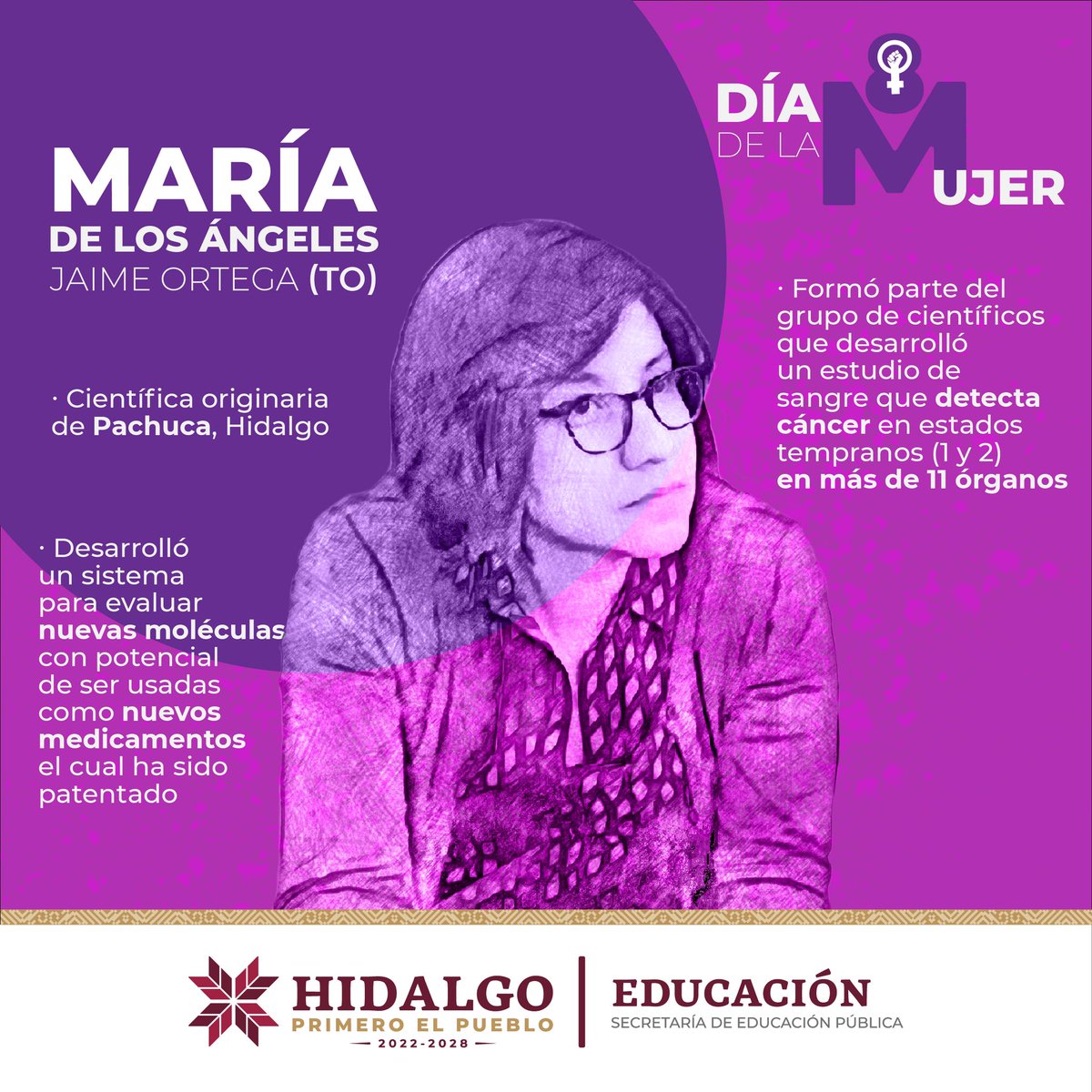 SEPHidalgo's tweet photo. En el marco del #DíaInternacionalDeLaMujer compartimos la trayectoria de María de los Ángeles Jaime Ortega, científica originaria de Pachuca, Hidalgo. 
#MujeresTransformandoLaEducación
#EducaciónConIgualdad 
@natycastrejonv https://t.co/KQgbxZ04dN