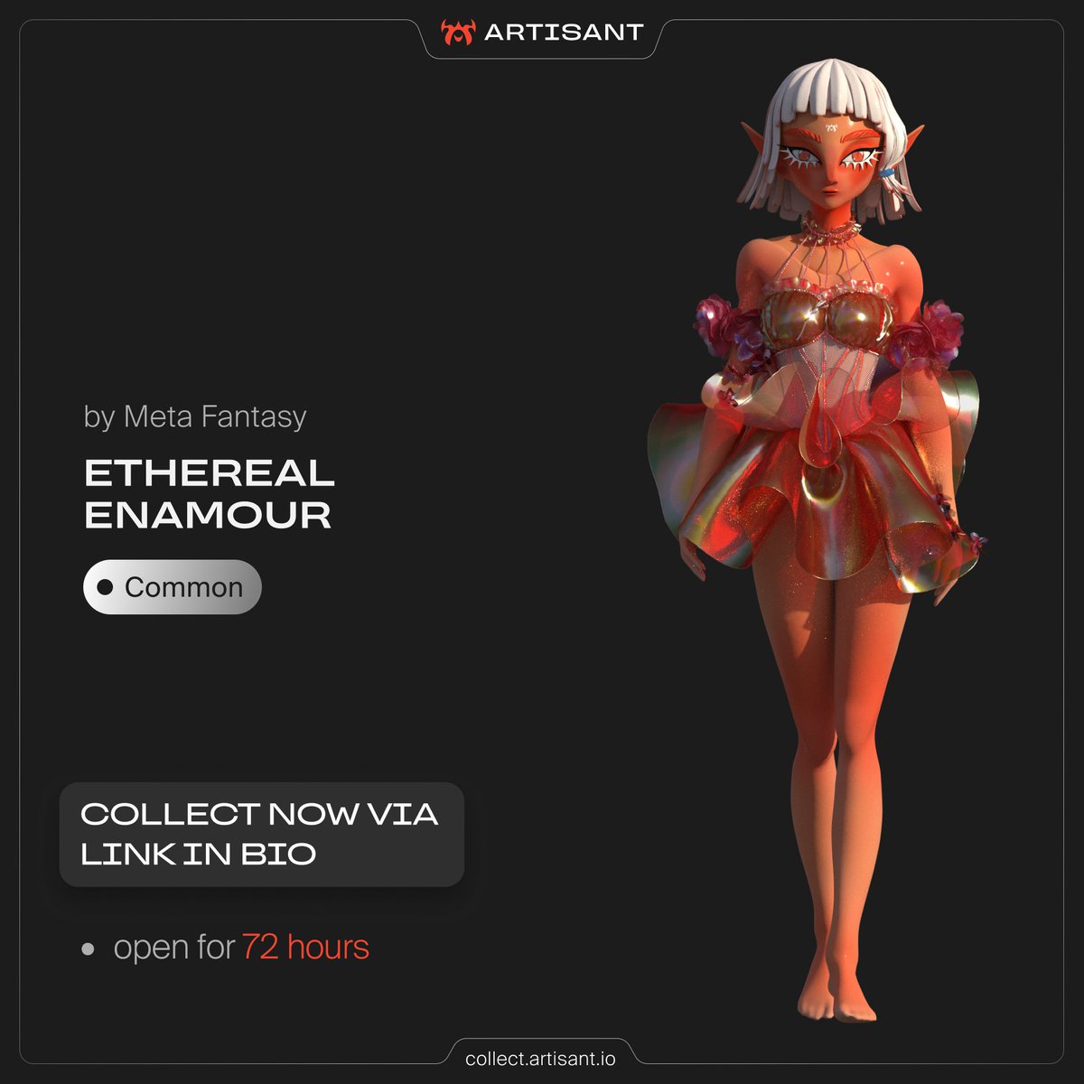 ❤️‍🔥 Ethereal Enamour by <a href="/metafantasyclo/">Meta Fantasy 🦋</a> 

Orange dress with a sheer corset adorned with crystals &amp; a skirt looks impressive. The sleeves, consisting of large flowers, add playfulness, while the combination of a corset and a choker gives the outfit chic.

collect.artisant.io/products/123-e…