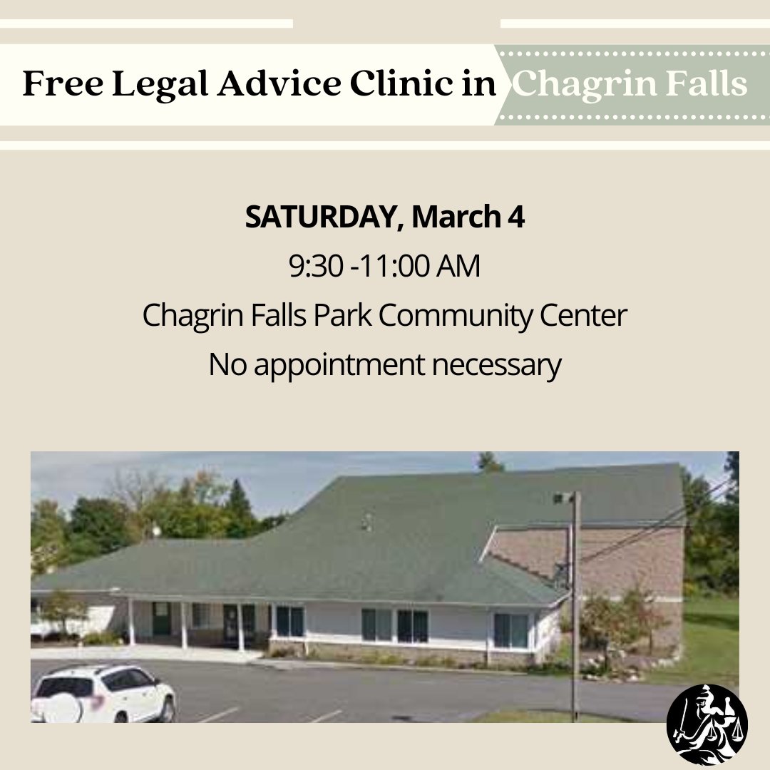 LegalAidCLE (@legalaidcle) on Twitter photo THIS SATURDAY, March 4 - Legal Aid will be at Chagrin Falls Park Community Center <a href="/CFPCC_Life/">Chagrin Falls Park Community Center</a> (7060 Woodland Ave) to offer free legal advice about civil legal issues. First come, first served. Come see us! loom.ly/WPmRr04 THIS SATURDAY, March 4 - Legal Aid will be at Chagrin Falls Park Community Center <a href="/CFPCC_Life/">Chagrin Falls Park Community Center</a> (7060 Woodland Ave) to offer free legal advice about civil legal issues. First come, first served. Come see us! loom.ly/WPmRr04