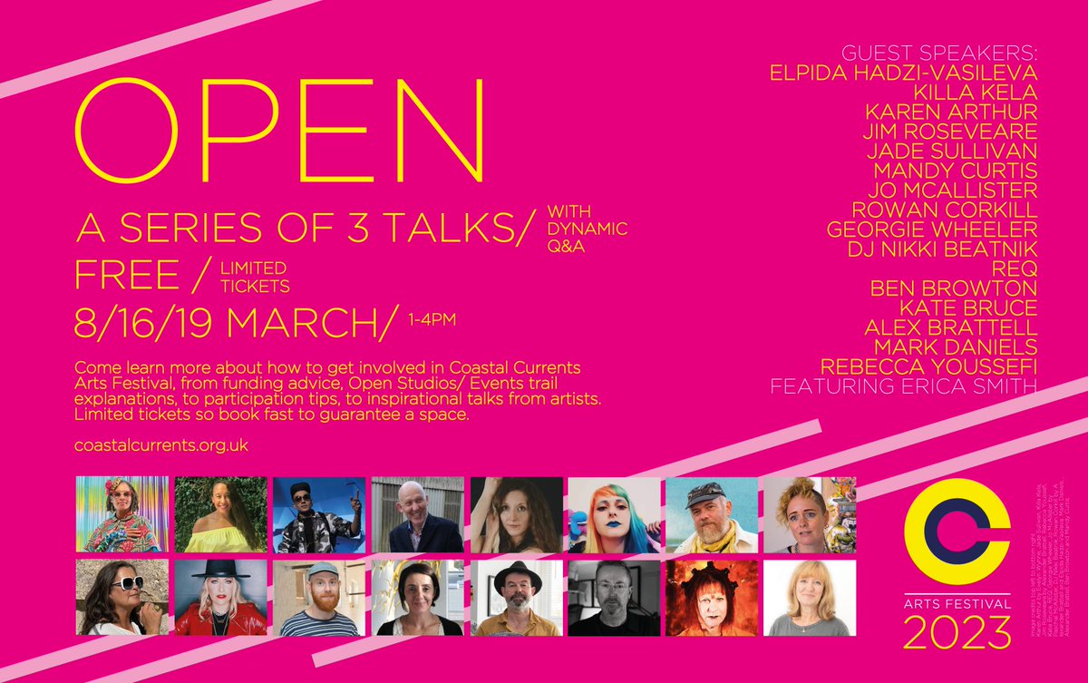 ANNOUNCEMENT📣 Coastal Currents Open Talks A series of three FREE talks by inspirational creatives, taking place on Wednesday 8, Thursday 16 and Sunday 19 March 2023. Find out more and book your place at: bit.ly/3J1aUCu